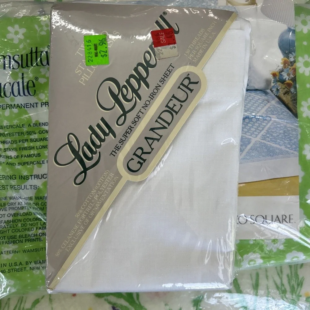 VTG Bedding Lot St Mary's Watercolor Whisper Blanket Wamsutta Sheet Pillowcases